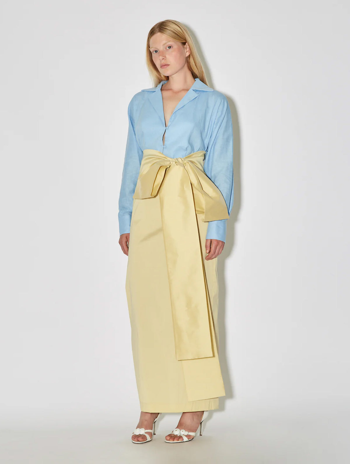 Claire Dress in Soft Yellow & Blue