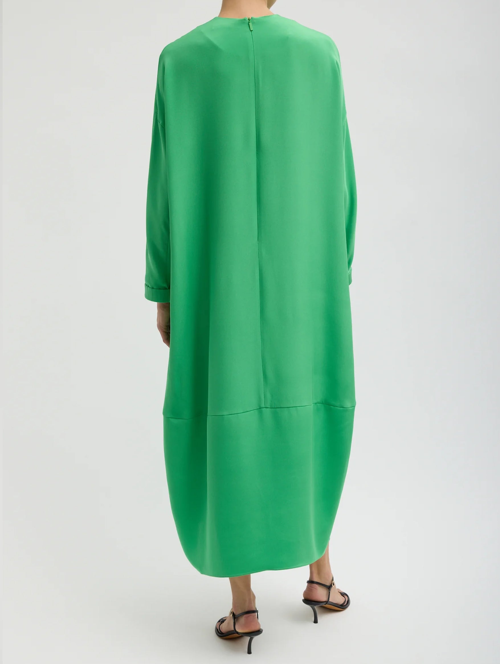 4 Ply Silk Long Sleeve Cocoon Dress in Green