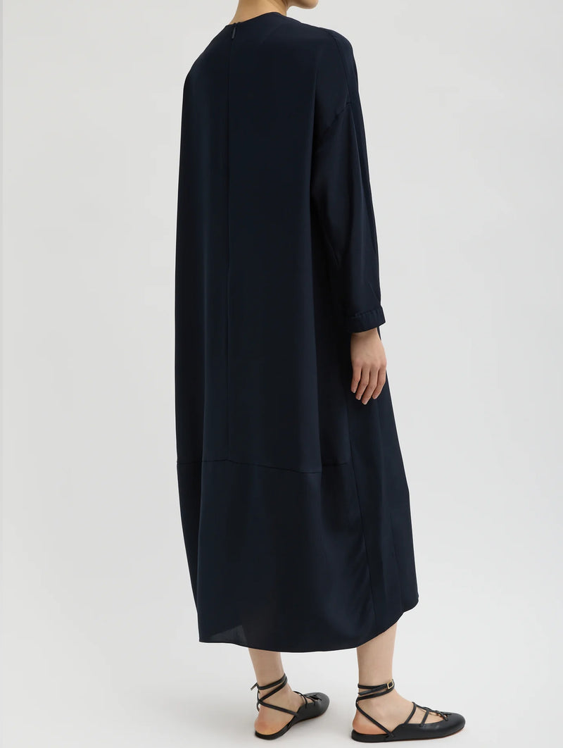 4 Ply Silk Long Sleeve Cocoon Dress in Dark Navy