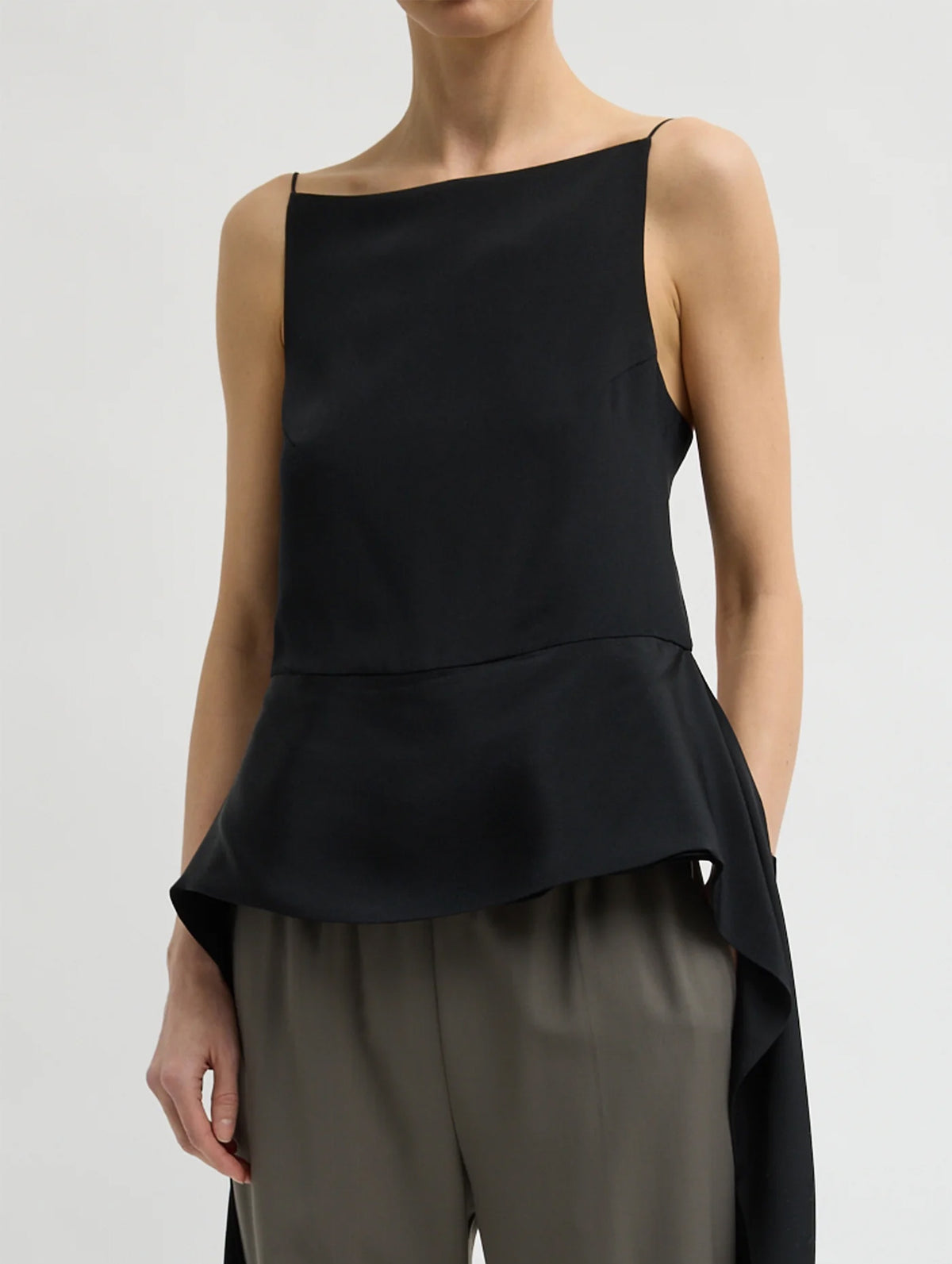 4 Ply Silk Side Drape Cami in Black