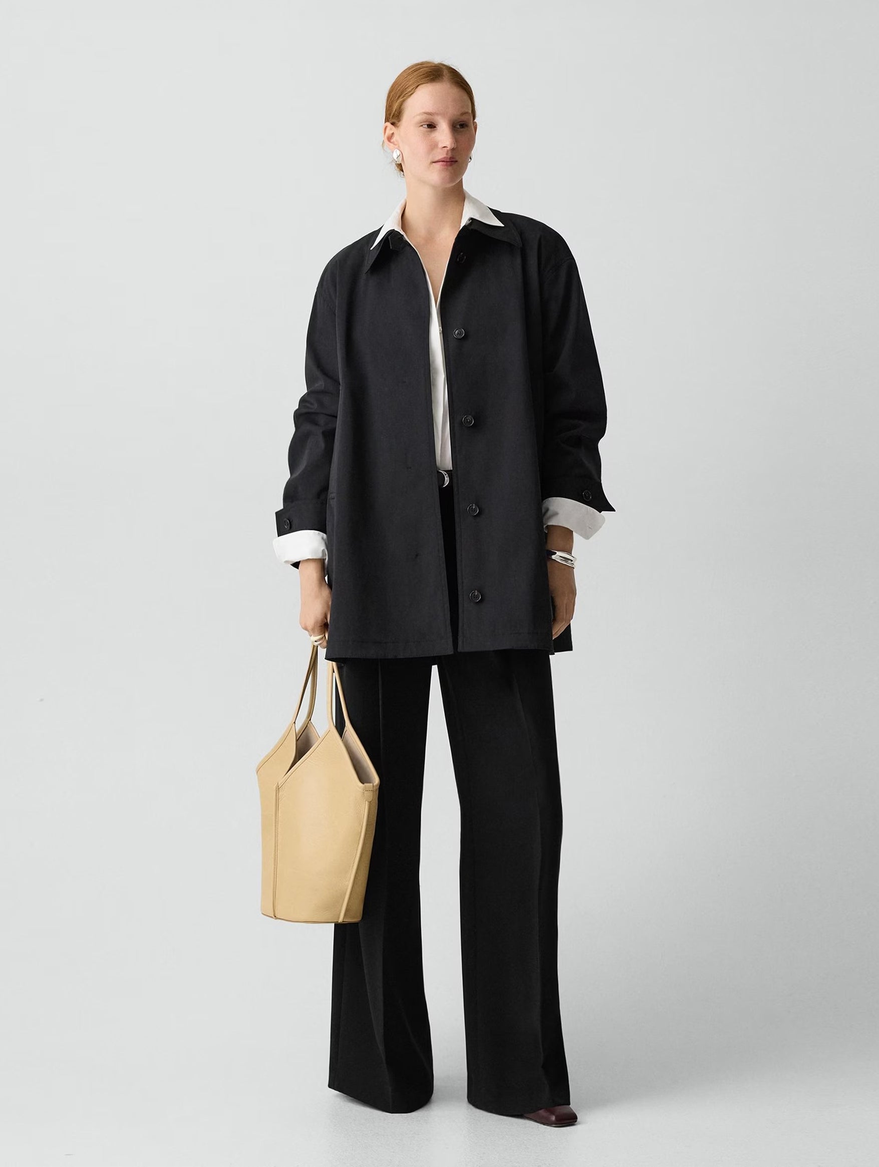 A-Line Cotton Trench Coat in Black