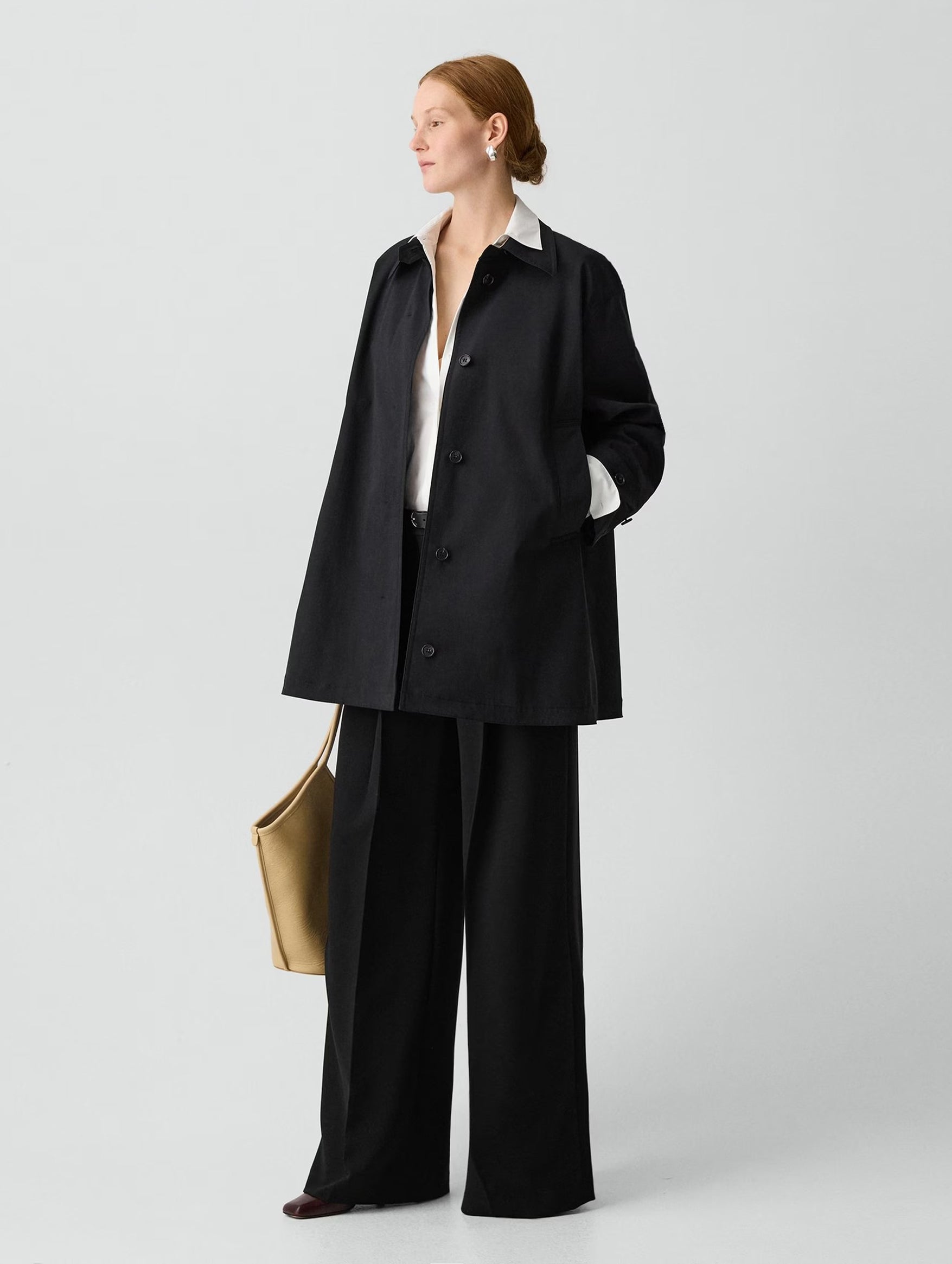 A-Line Cotton Trench Coat in Black