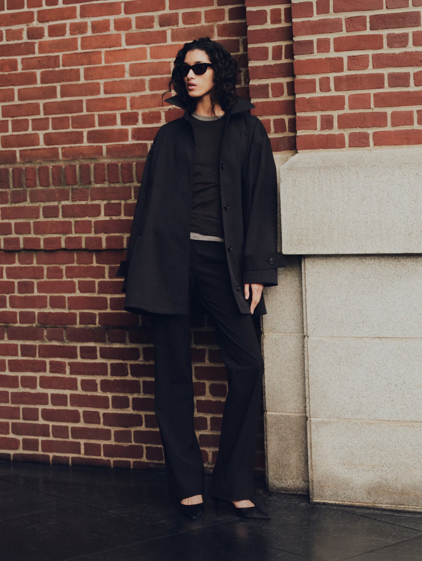 A-Line Cotton Trench Coat in Black