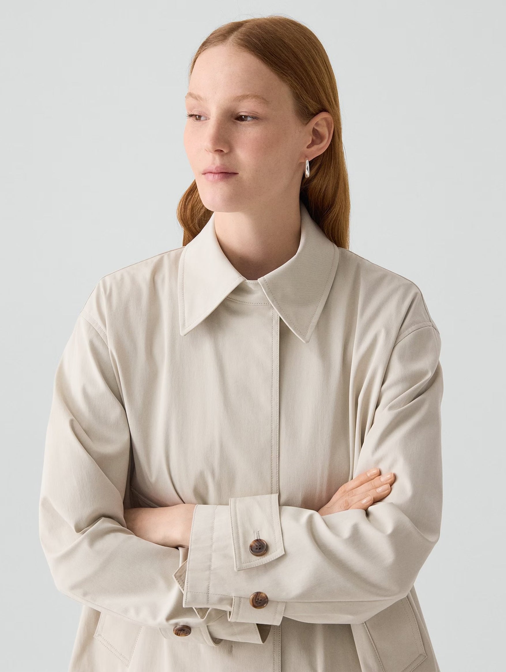 A-Line Cotton Trench Coat in Sand