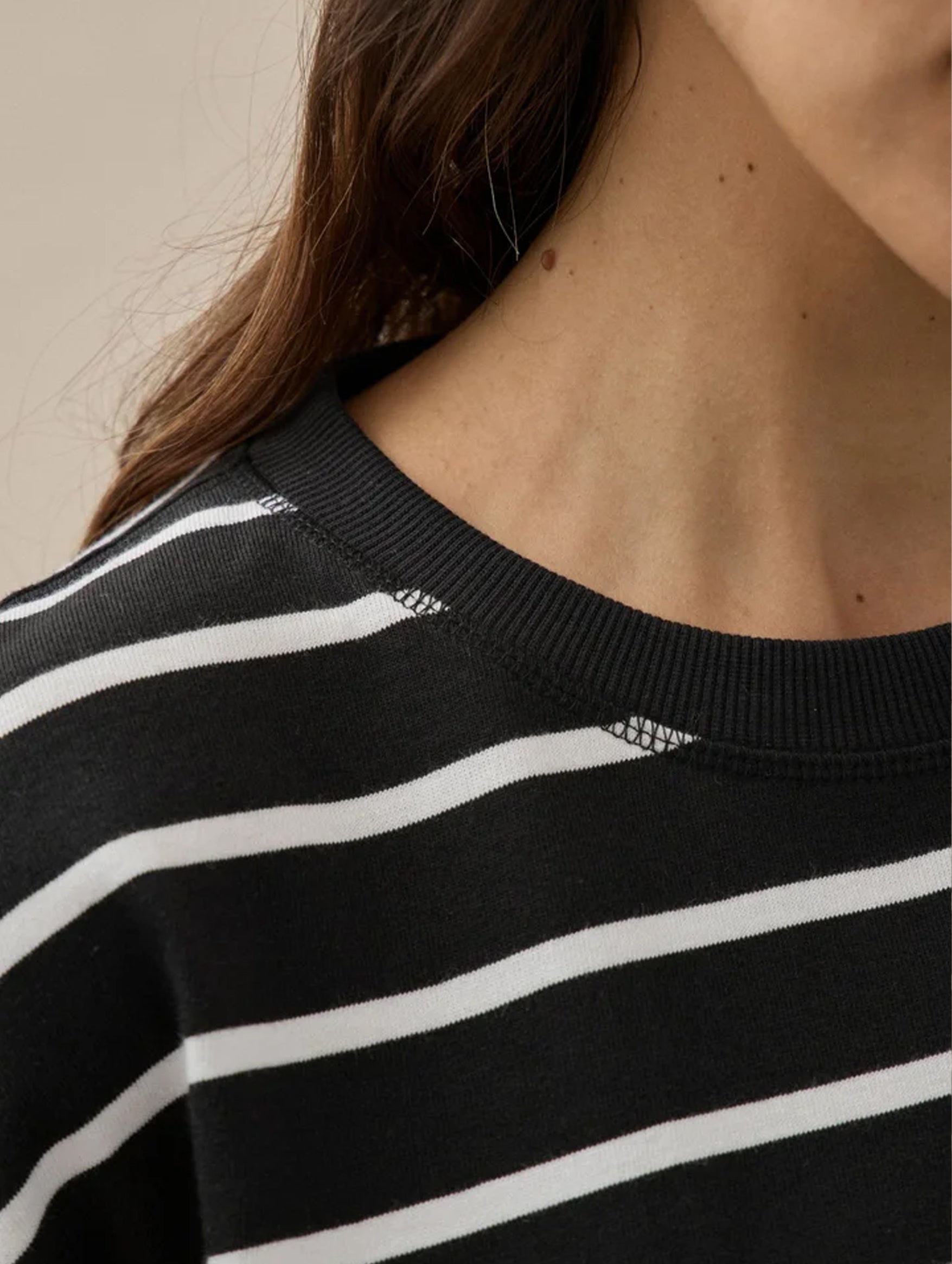 Long Sleeve Breton Tee in Black and White Stripe