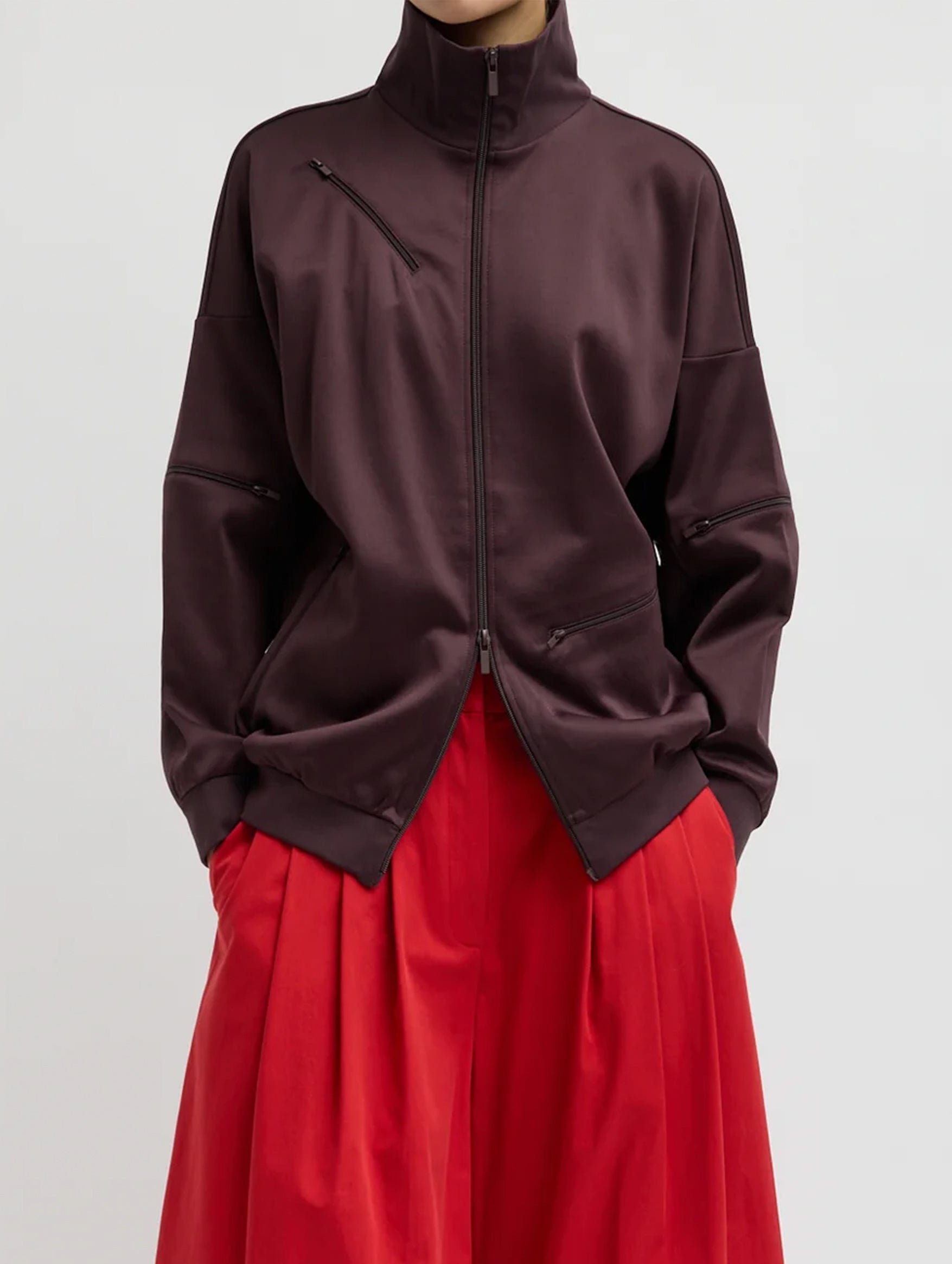 Active Knit Zipper Detailed Track Jacket in Brown