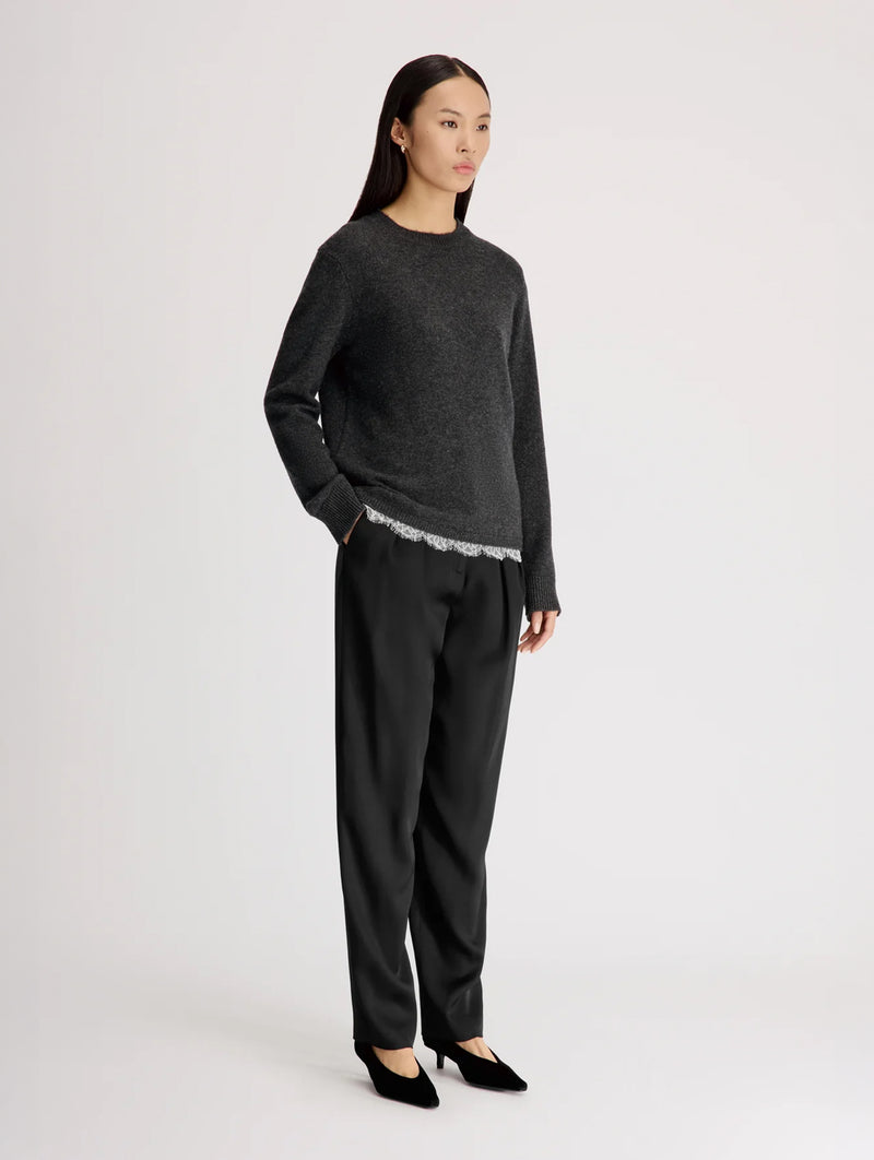 Arvo Lace Trim Cashmere Sweater in Charcoal