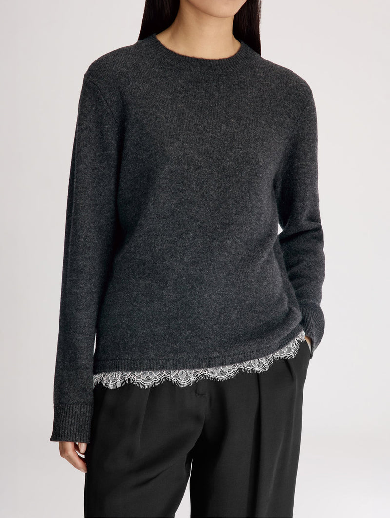 Arvo Lace Trim Cashmere Sweater in Charcoal