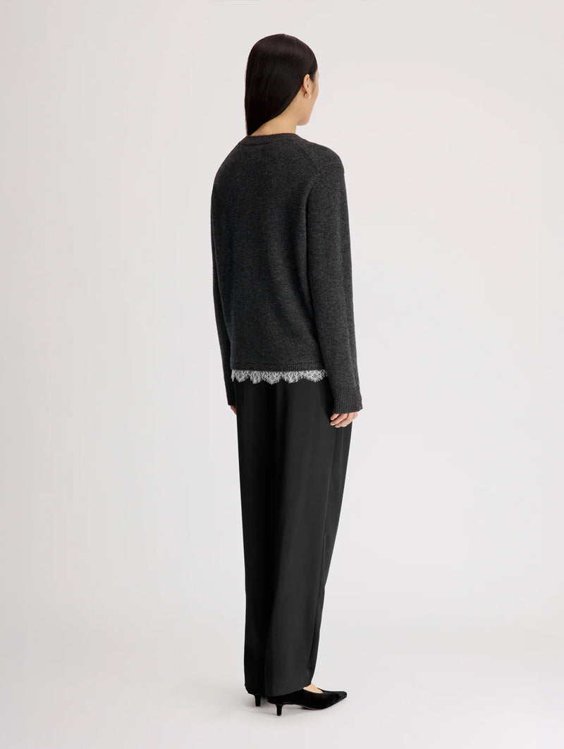 Arvo Lace Trim Cashmere Sweater in Charcoal