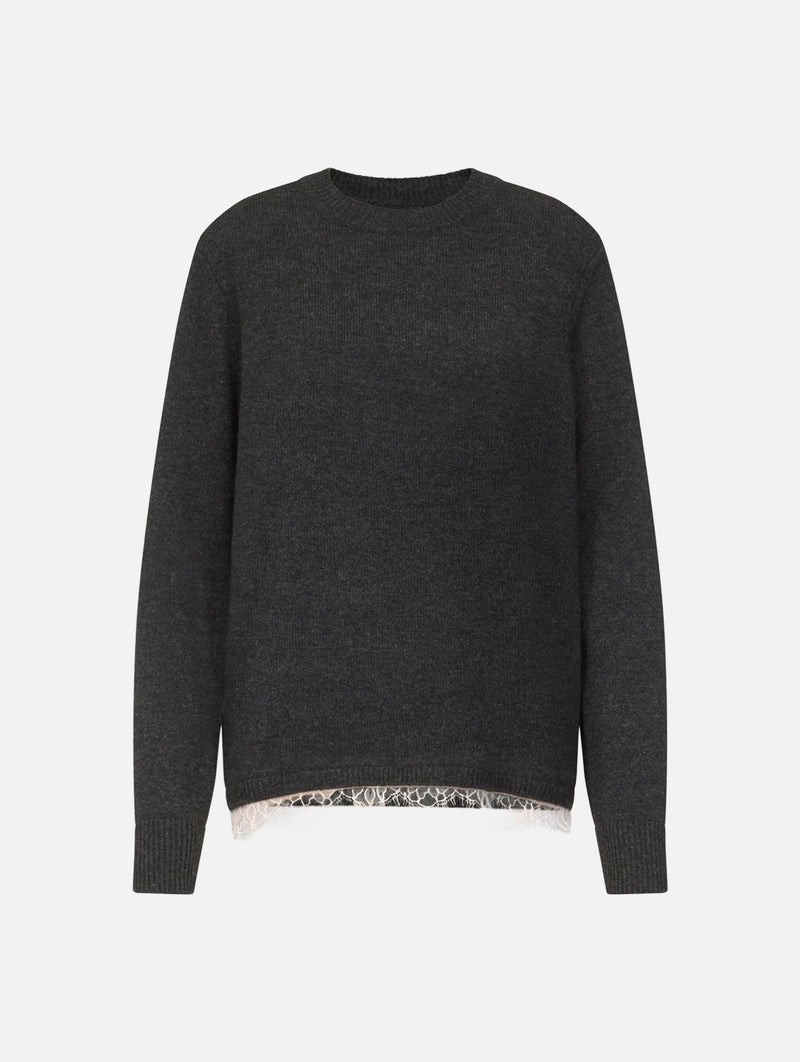 Arvo Lace Trim Cashmere Sweater in Charcoal