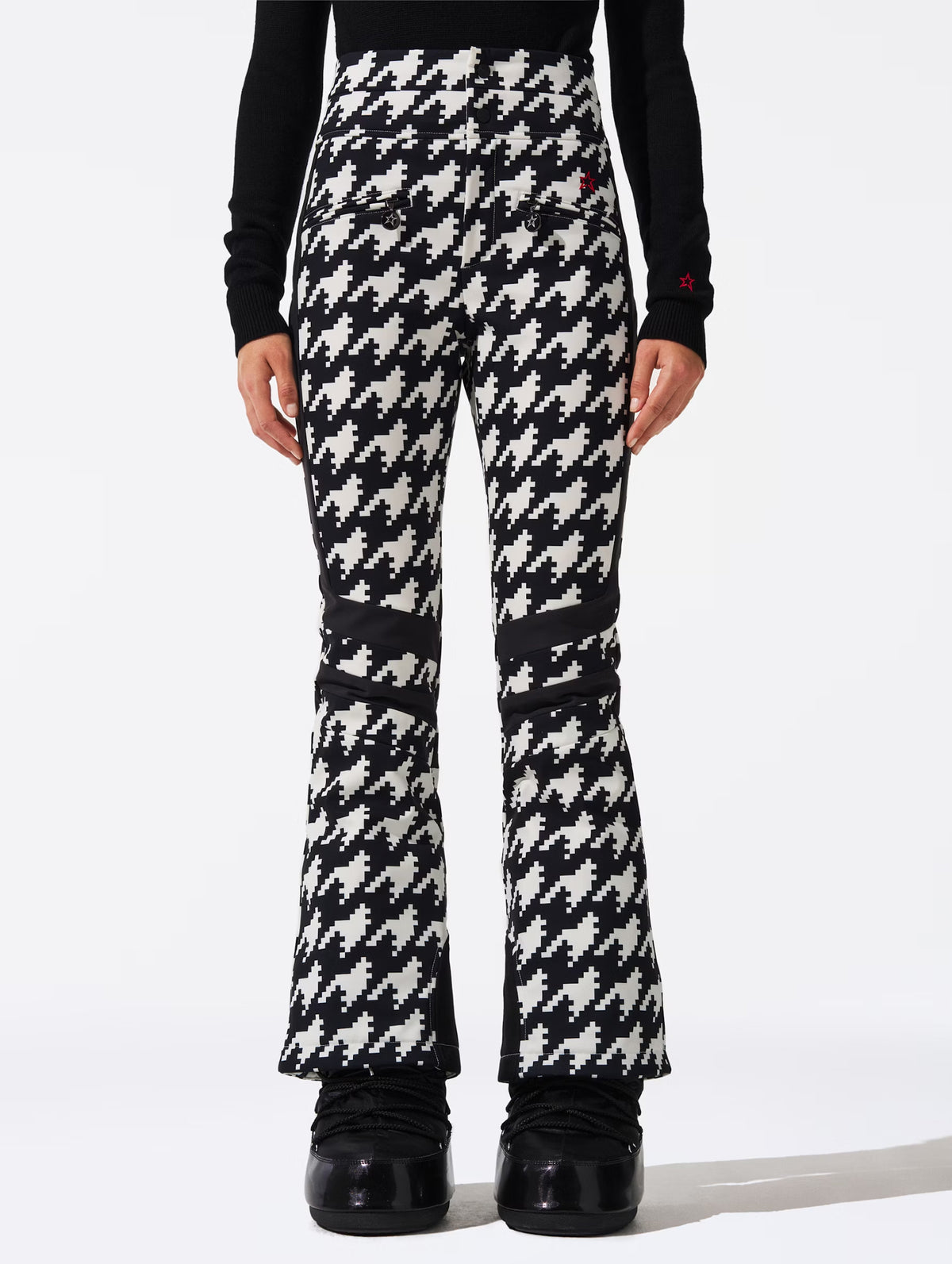 Aurora High-Waist Flare Ski Pants in Houndstooth