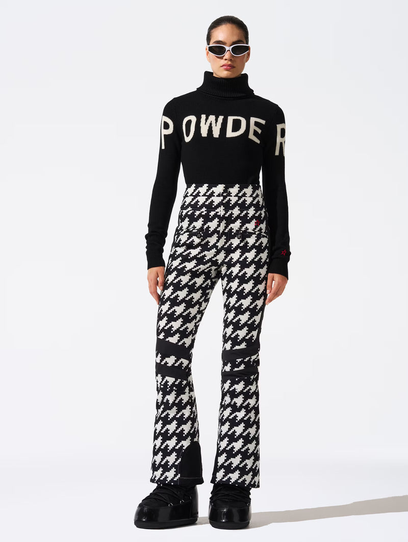 Aurora High-Waist Flare Ski Pants in Houndstooth