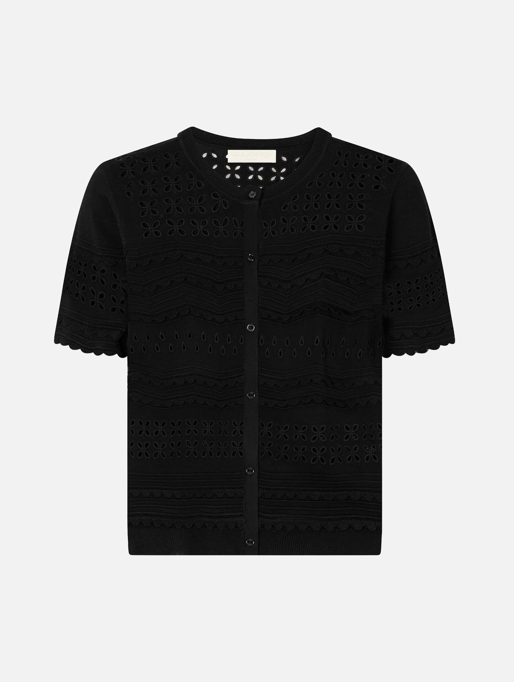 Abriana Eyelet Knit Cardigan in Noir