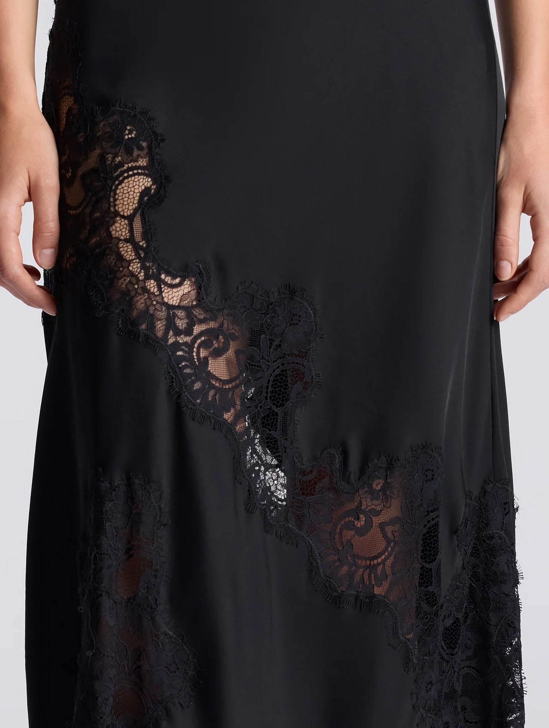 Alessia Satin and Lace Maxi Dress in Black