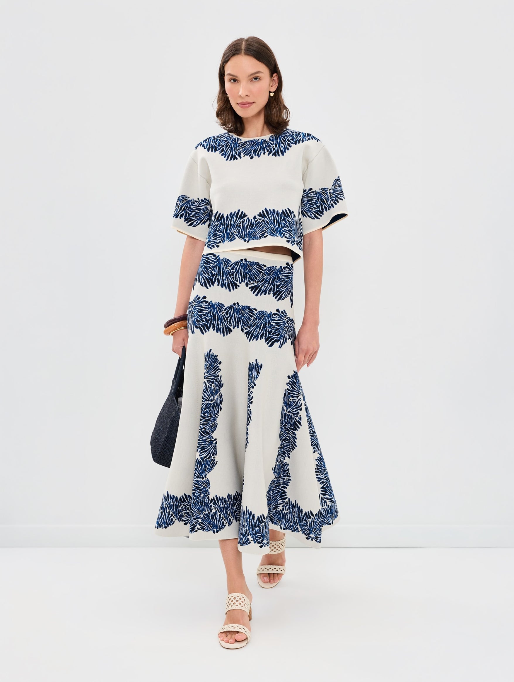 Alessia Knit Jacquard Skirt in Lapis