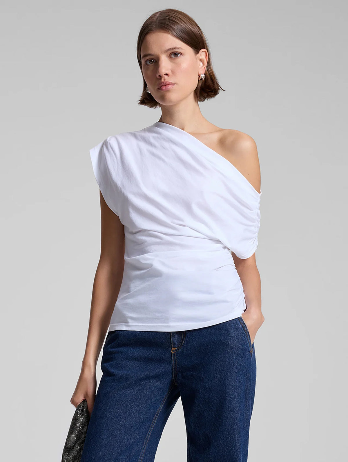 Alice Cotton One Shoulder Tee in White