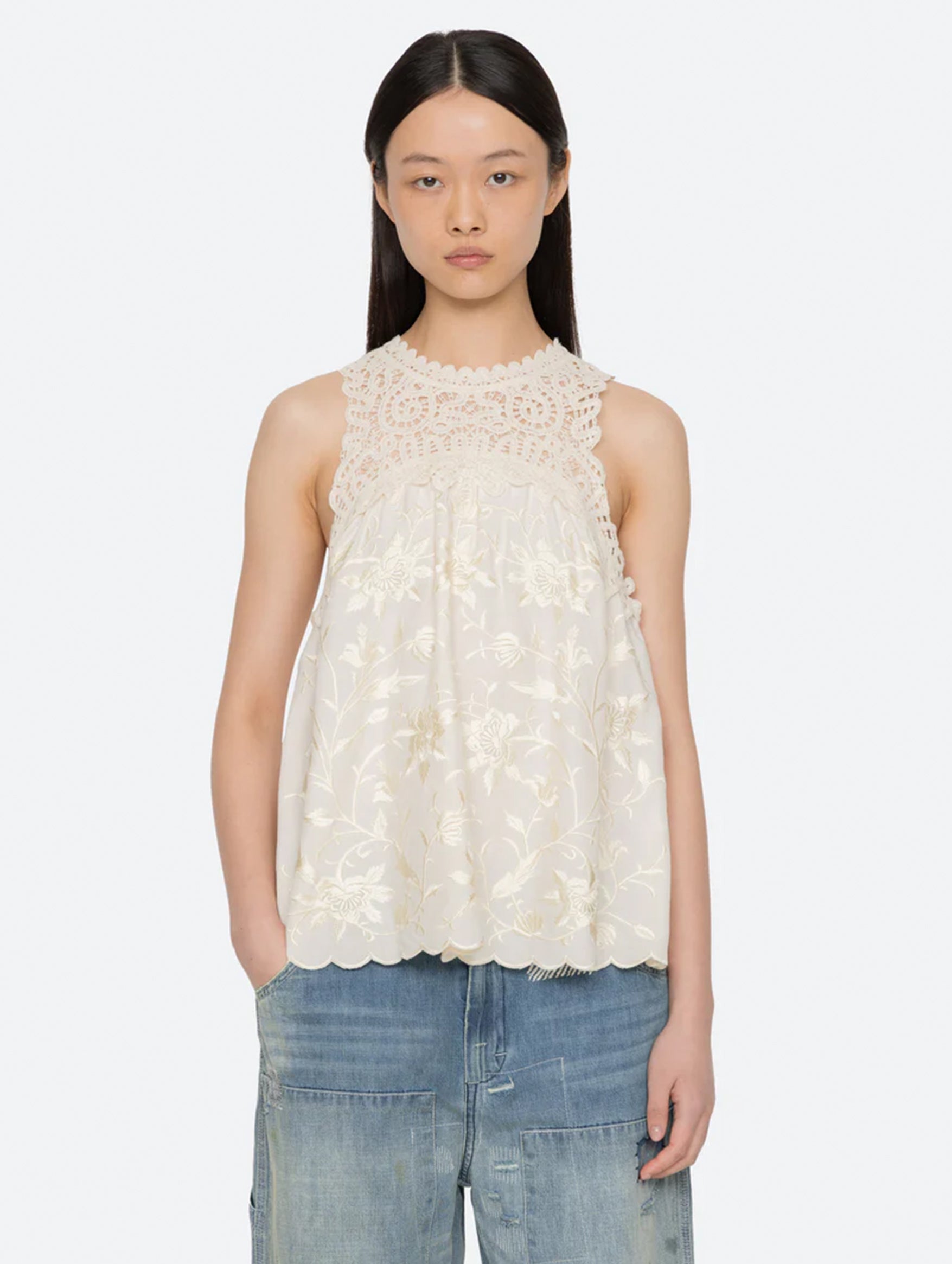 Alina Lace Tank Top in Cream