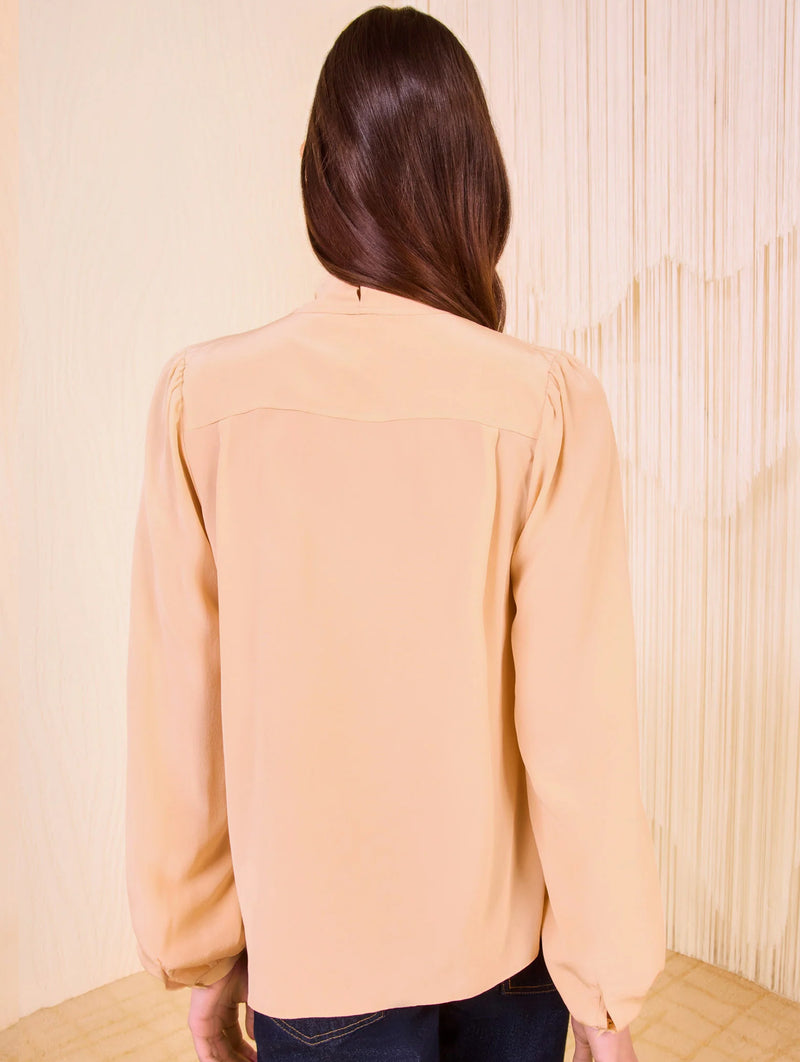 Alistair Necktie Long Sleeve Blouse in Almond