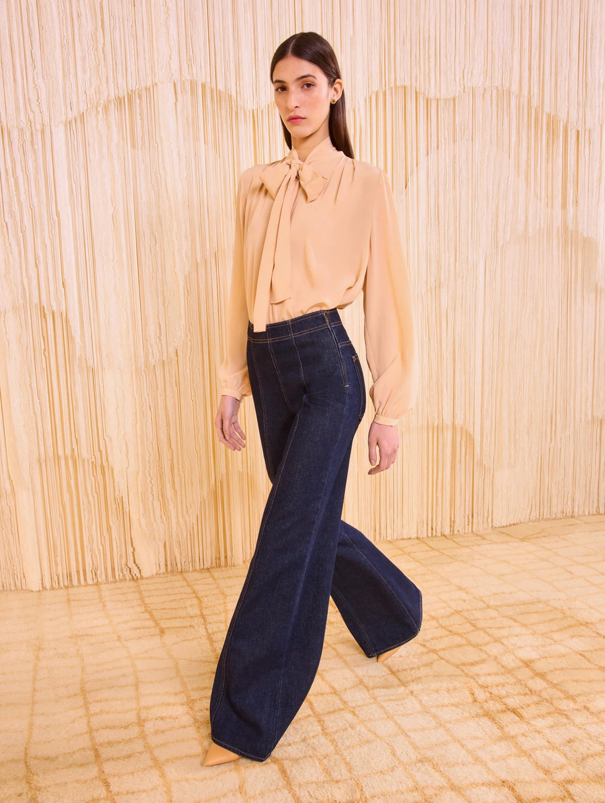 Alistair Necktie Long Sleeve Blouse in Almond
