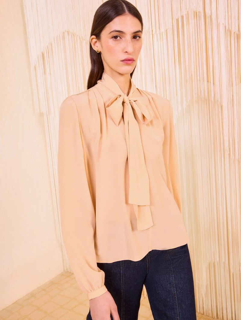 Alistair Necktie Long Sleeve Blouse in Almond