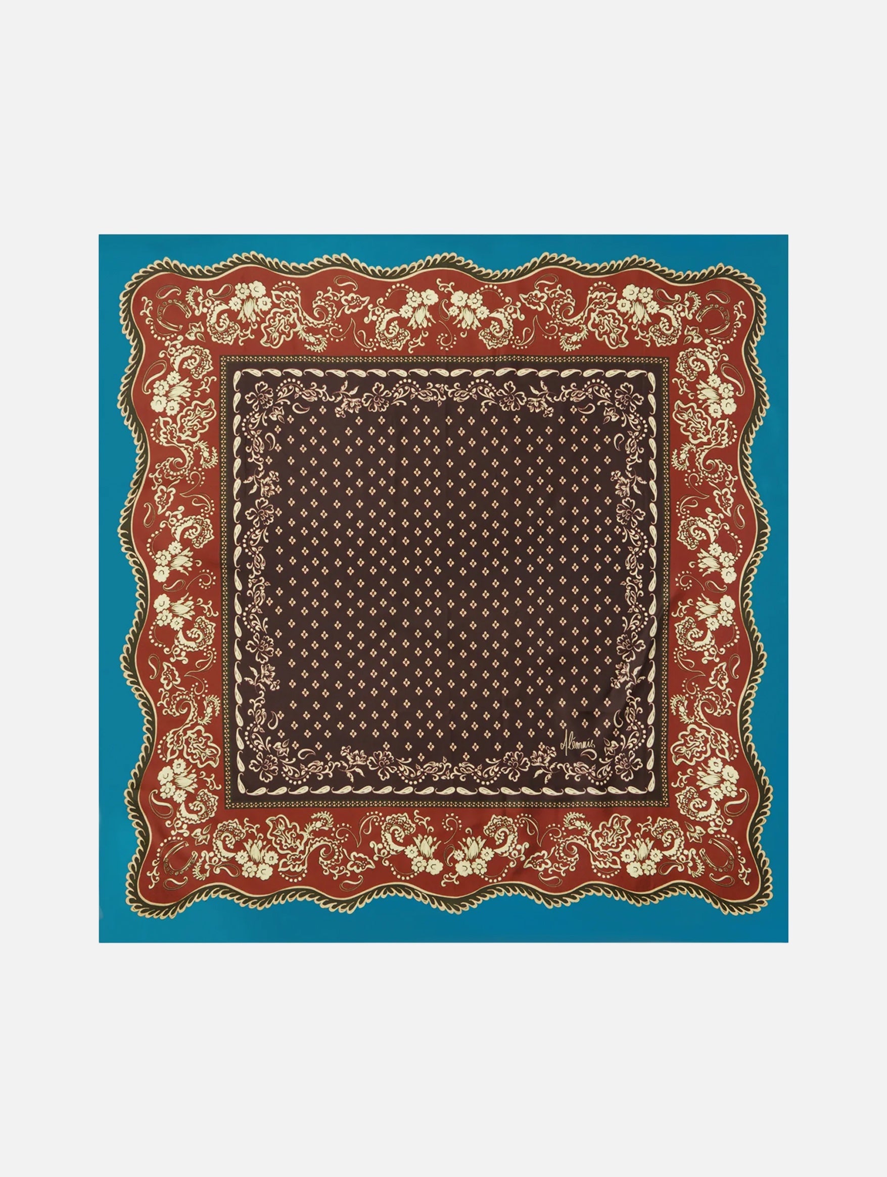 Alma Silk Scarf in Teal Brown Multi