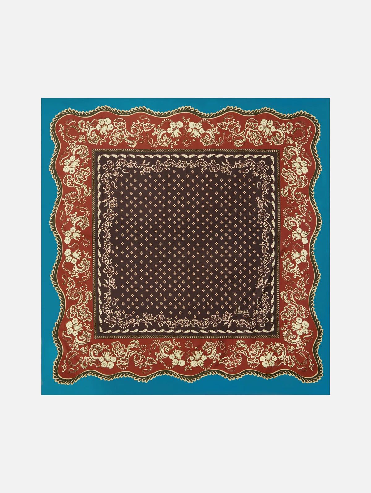 Alma Silk Scarf in Teal Brown Multi