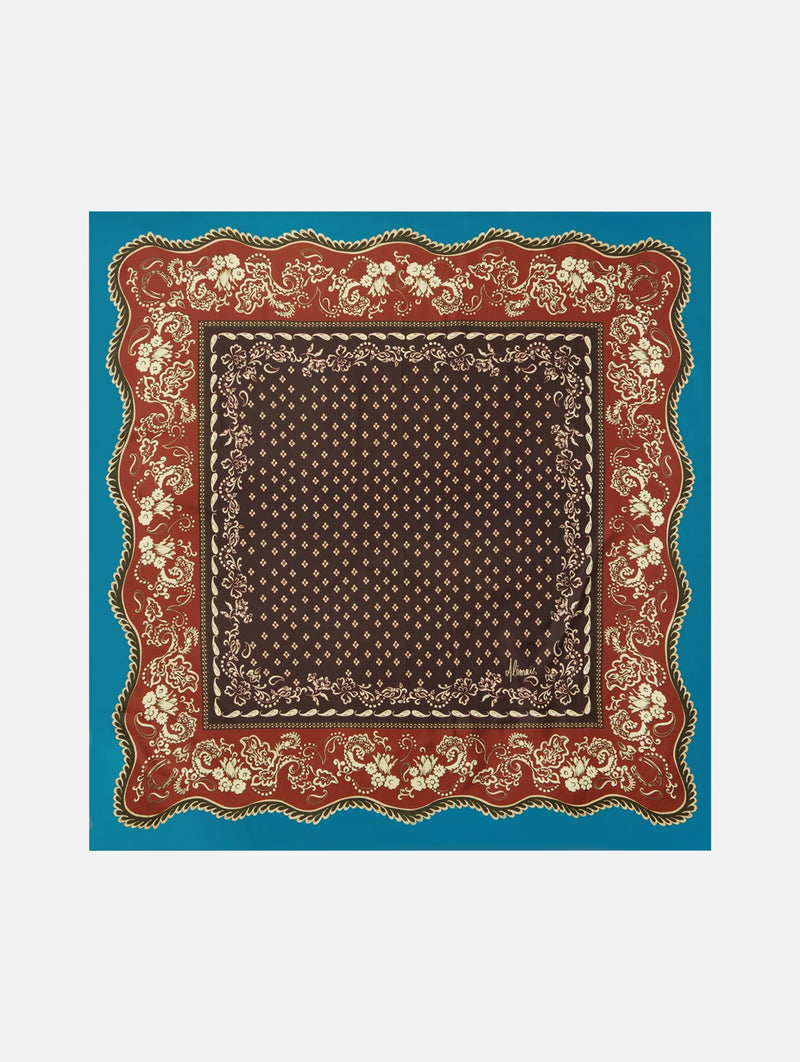 Alma Silk Scarf in Teal Brown Multi
