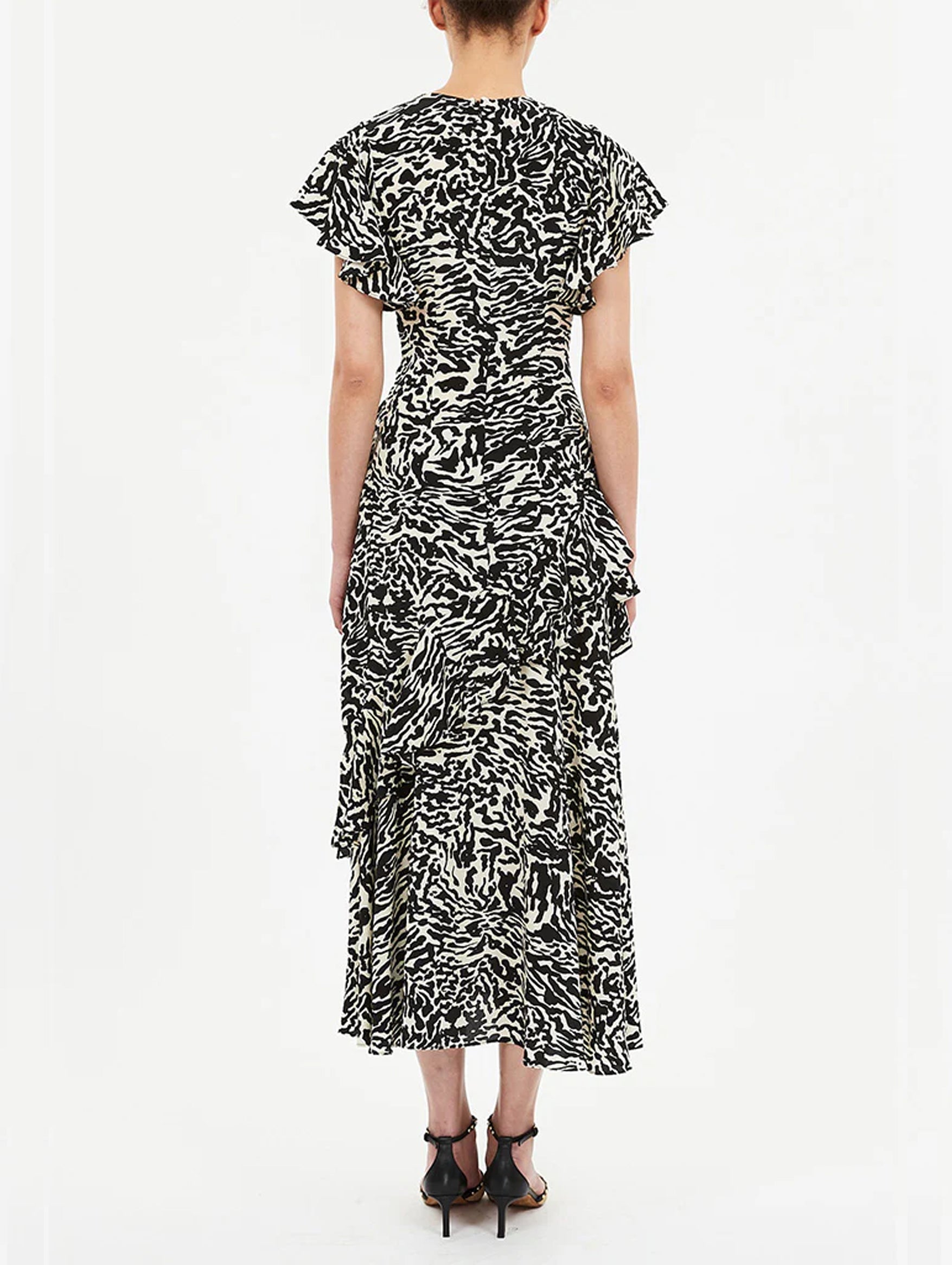 Amaia Cascading Ruffle Midi Dress in Spotted Jasper