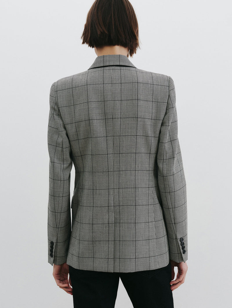 Anabel Wool Tailored Blazer in Black Plaid