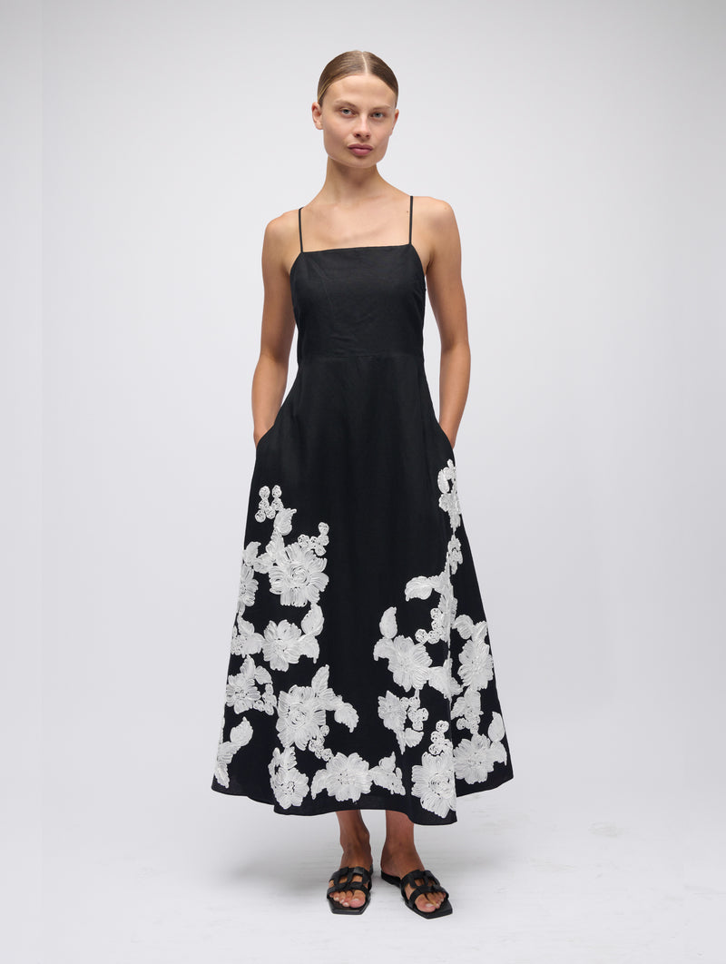 Annabella Midi Dress in Black Multi