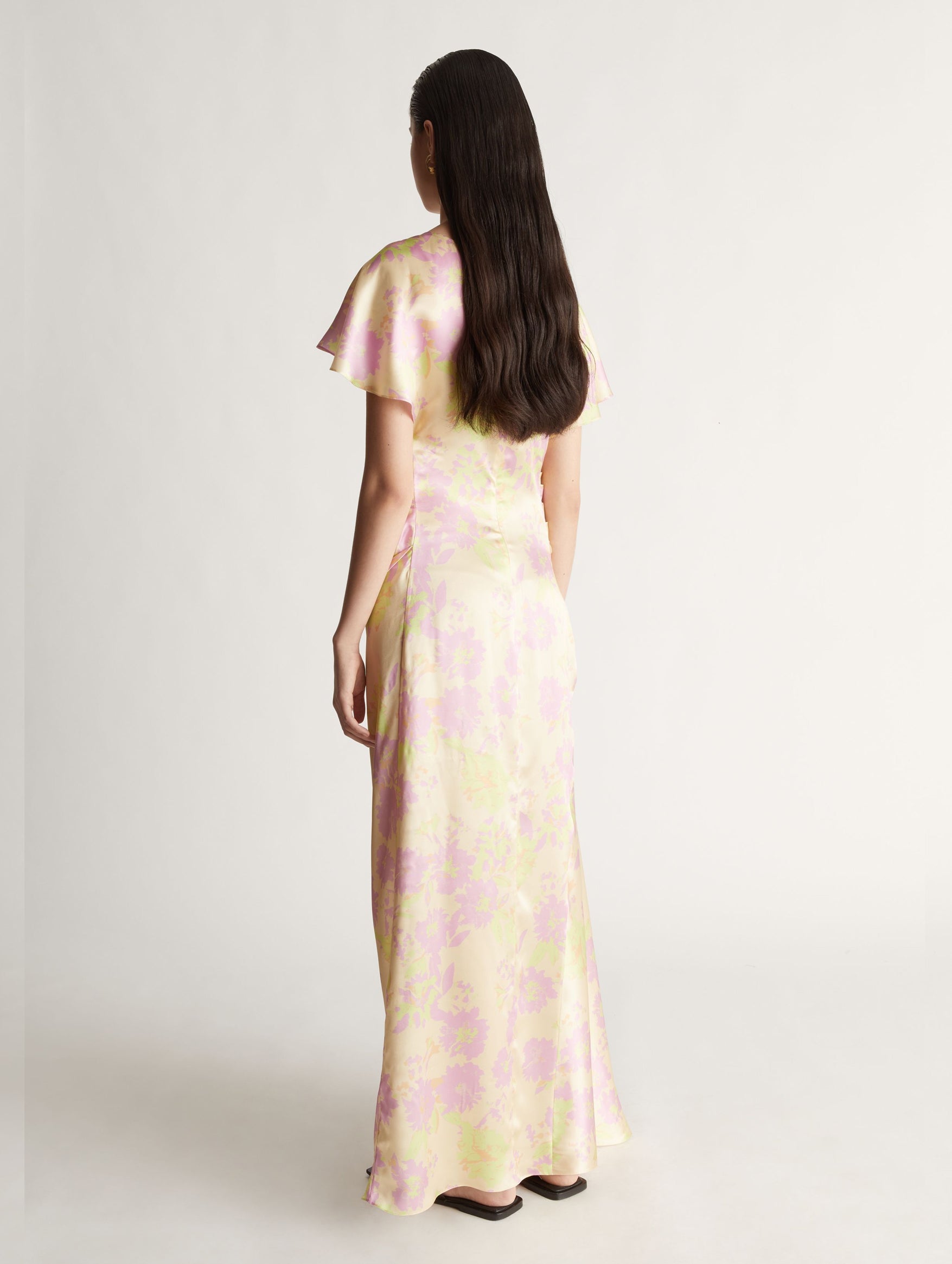 Annette Silk Drape Dress in Peach Floral