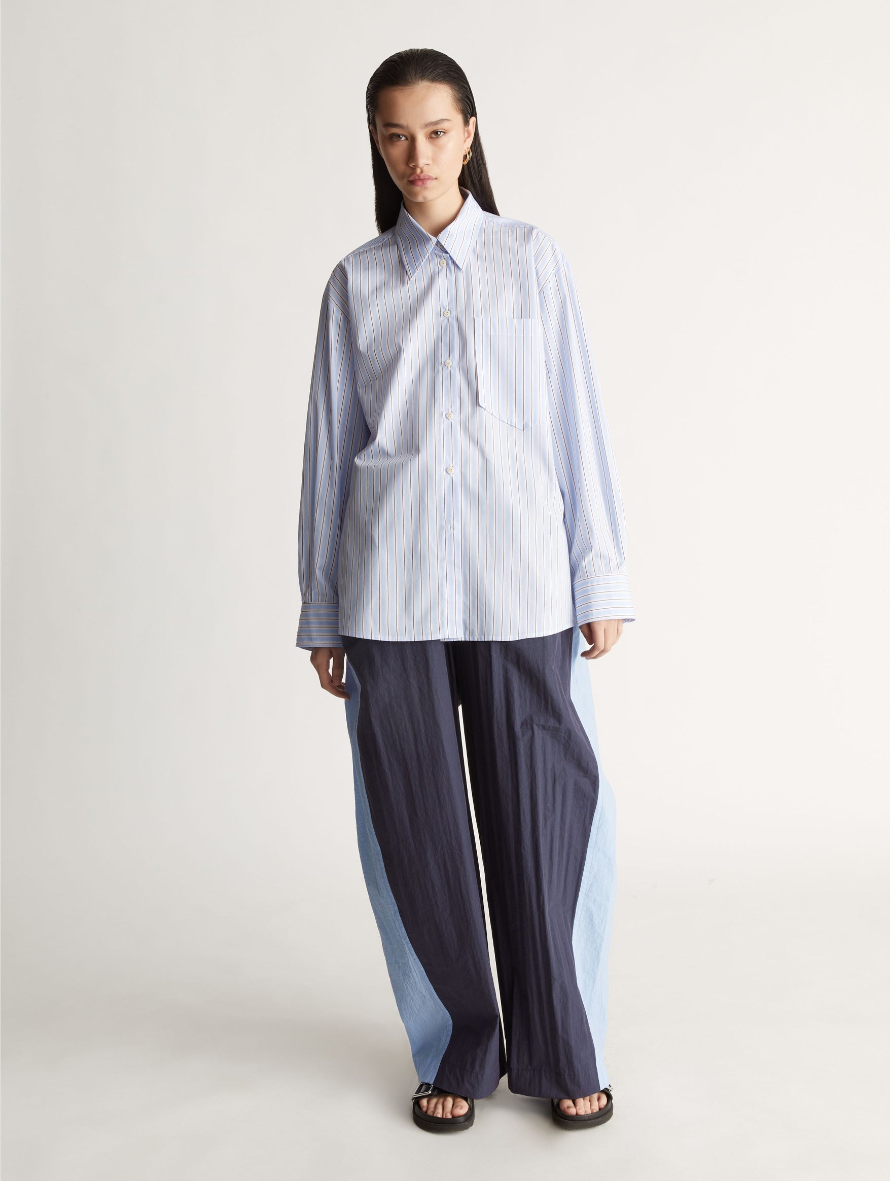 Antonia Cotton Shirt in Chambray Stripe