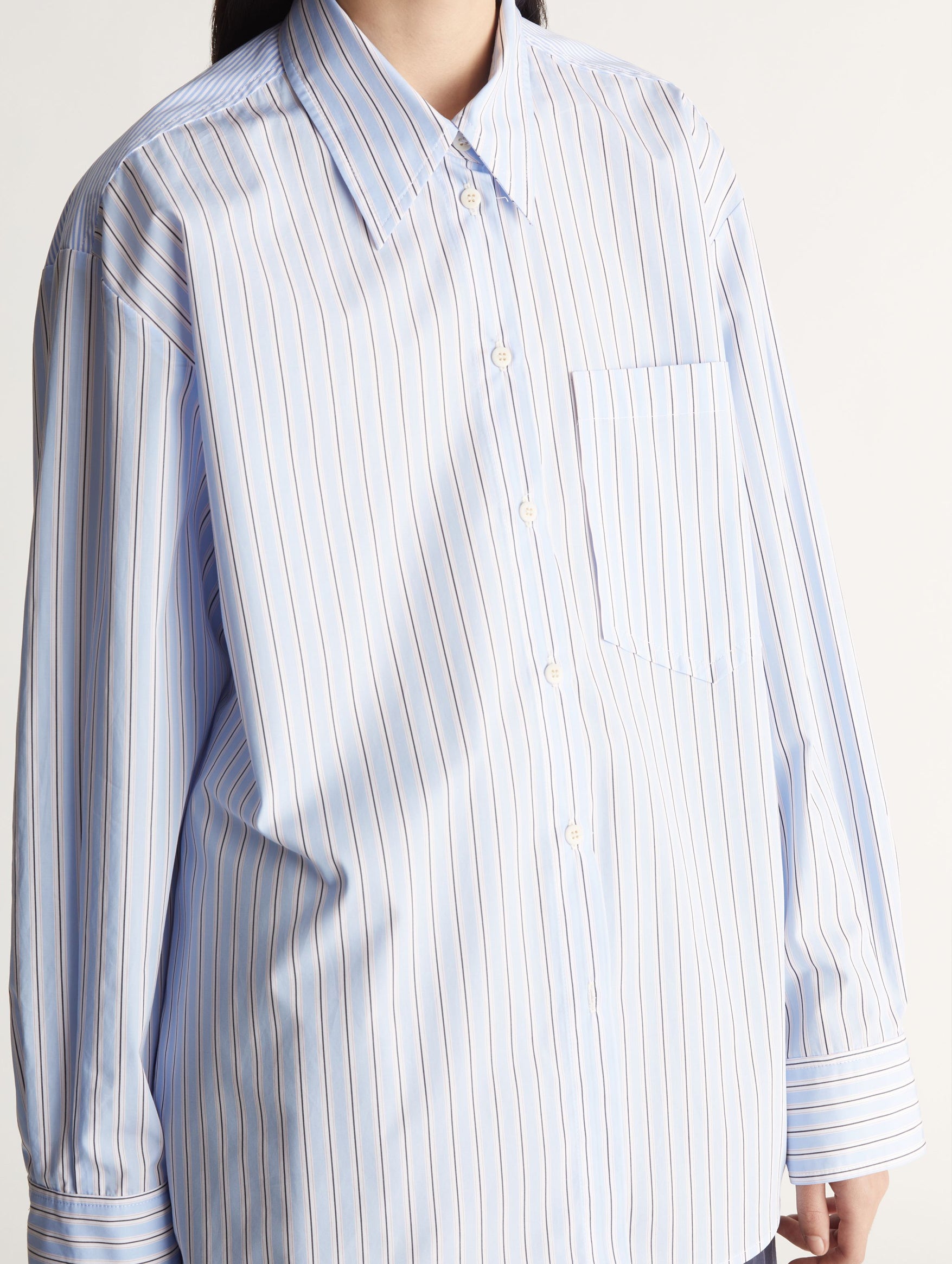 Antonia Cotton Shirt in Chambray Stripe