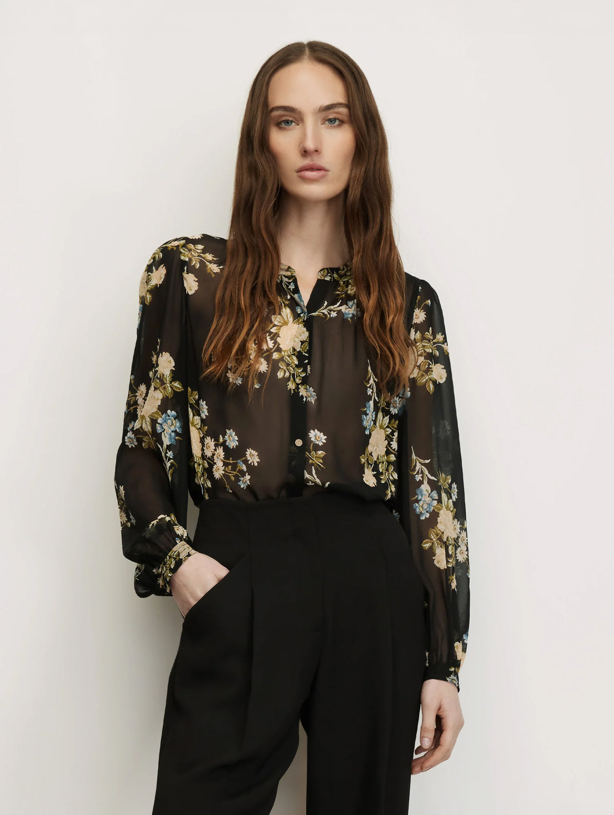 Ashlynn Silk Blouse in Black Floral