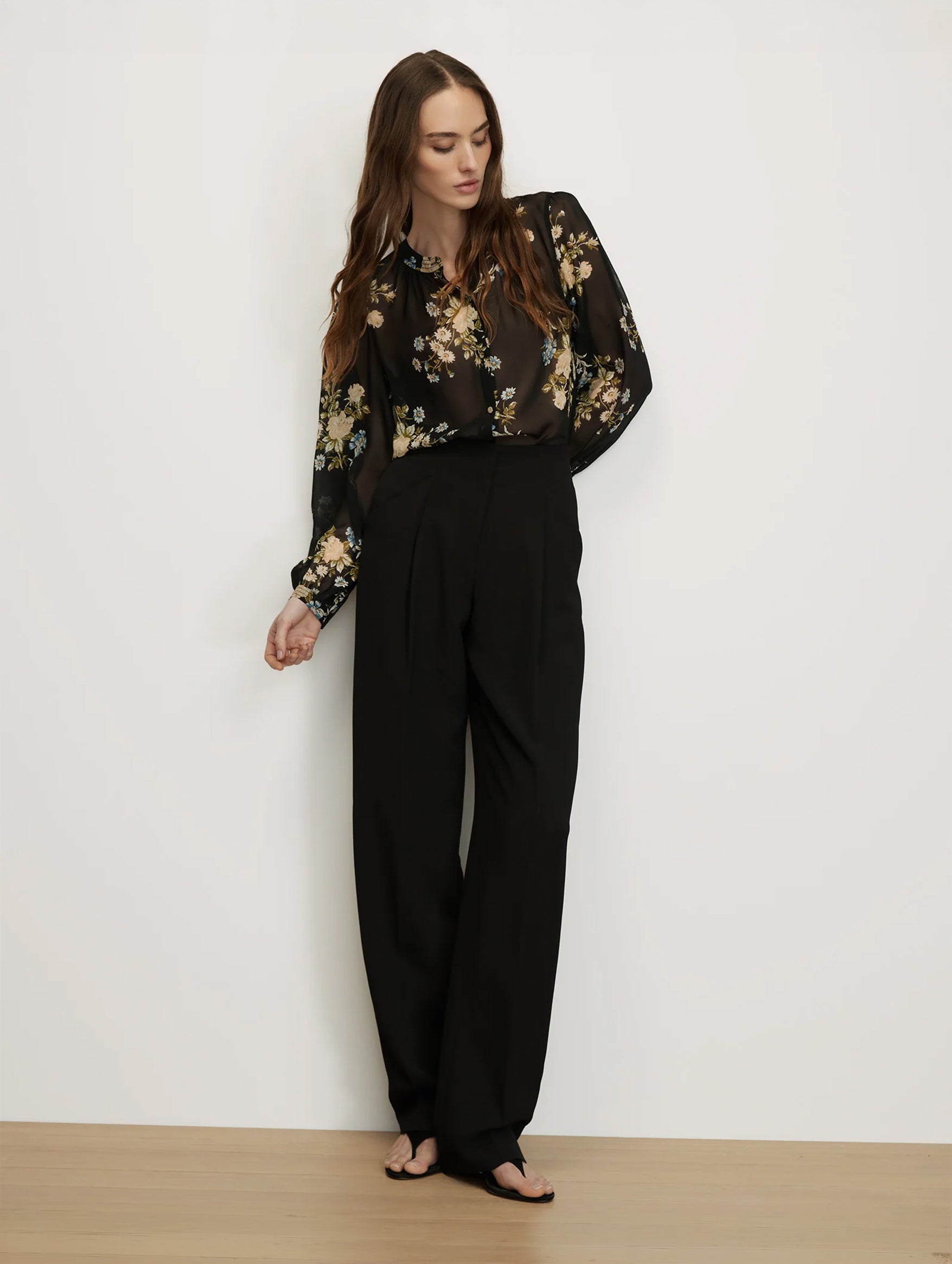Ashlynn Silk Blouse in Black Floral