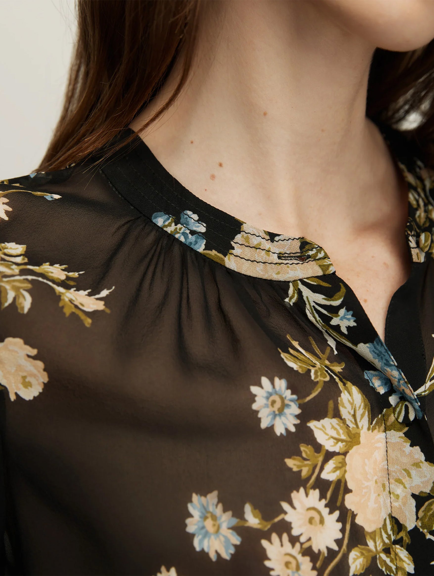Ashlynn Silk Blouse in Black Floral