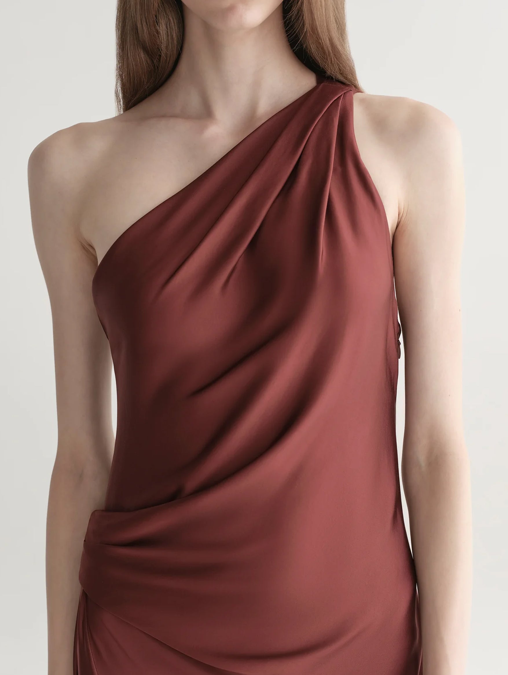 Aster One Shoulder Gown in Black Cherry