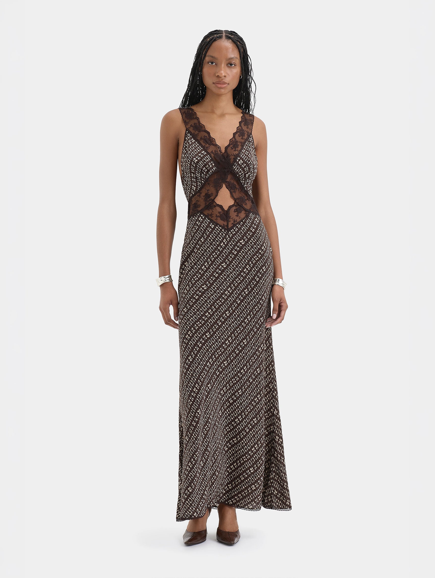 Astrid Cut Out Gown in Tisso Plum