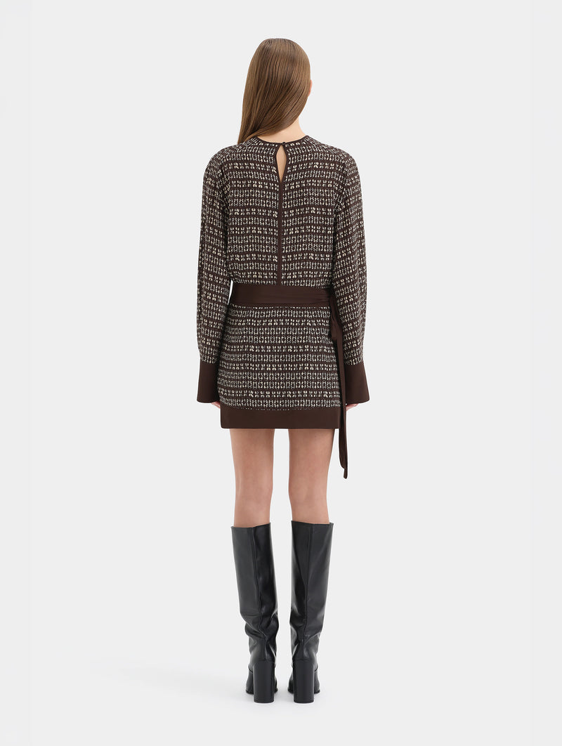 Astrid Long Sleeve Mini Dress in Tisso Plum