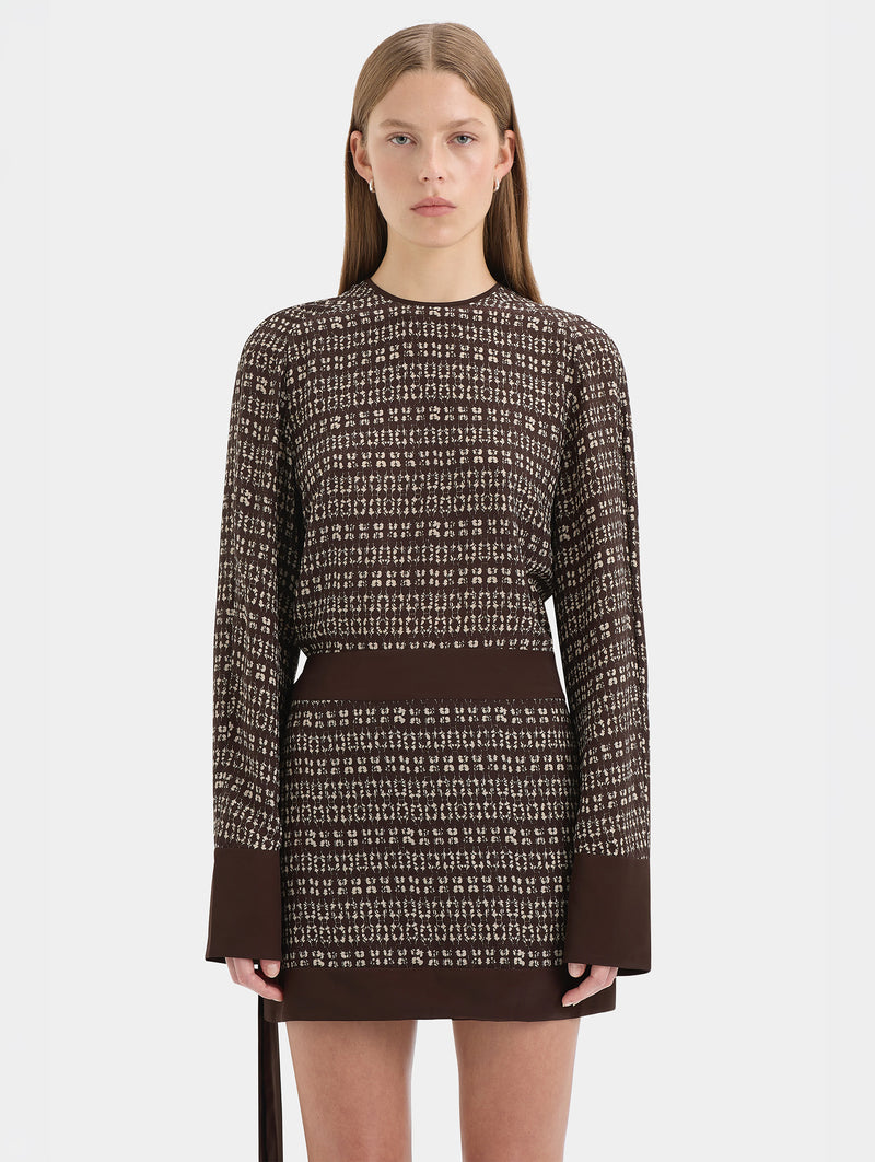 Astrid Long Sleeve Mini Dress in Tisso Plum
