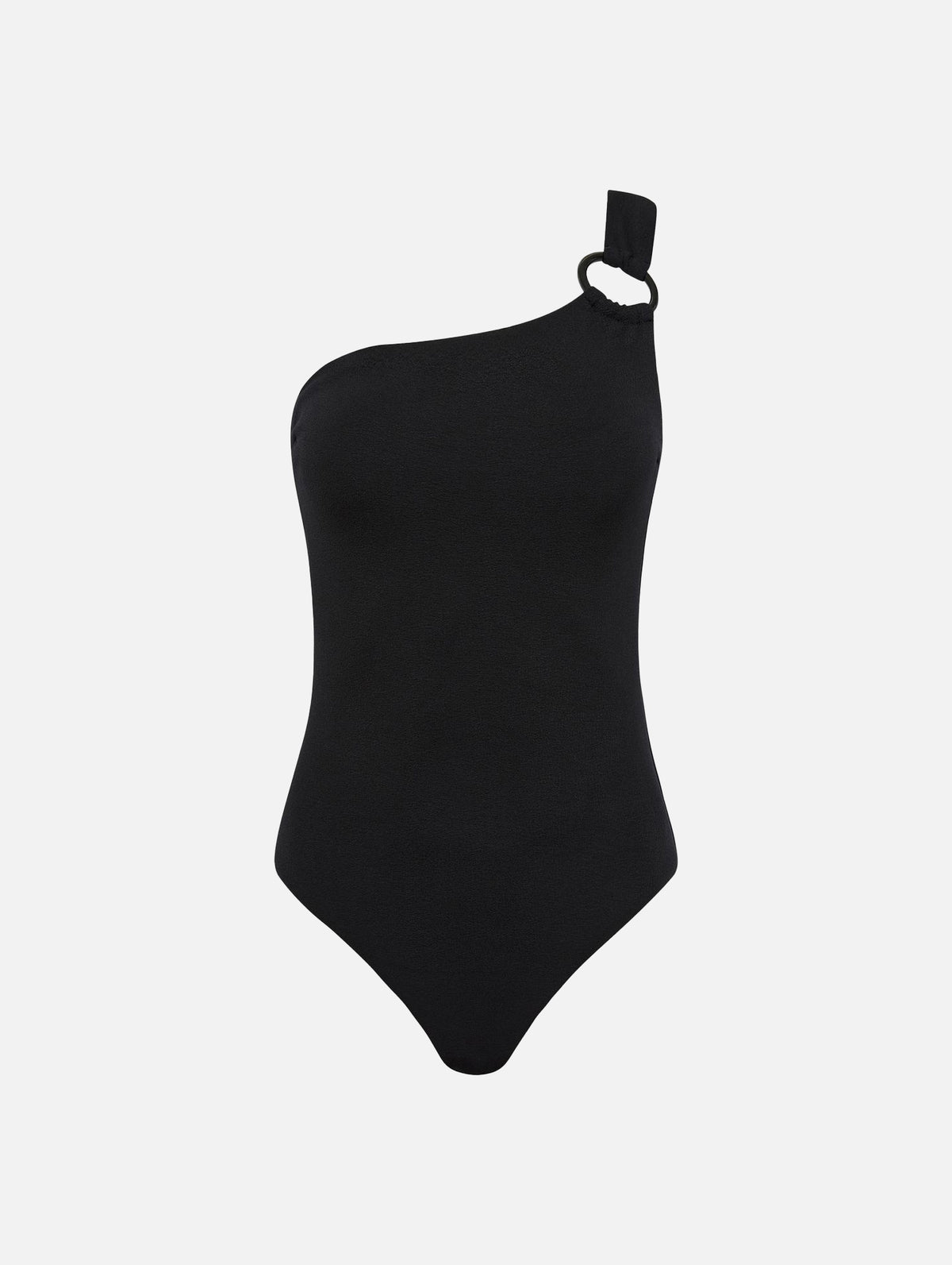 Asymmetric Ring Maillot in Black Crinkle