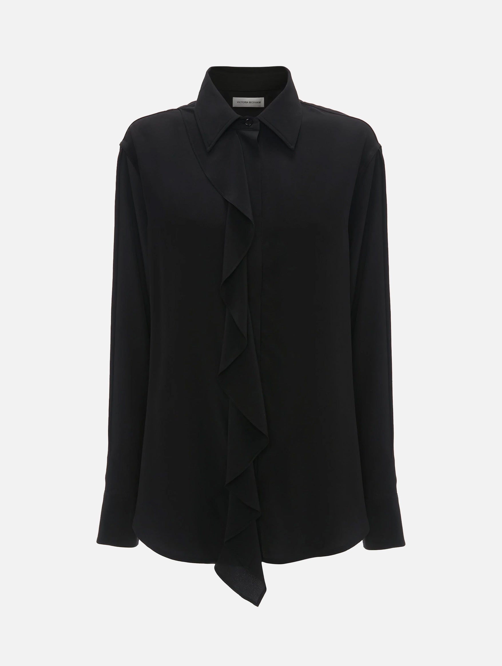 Asymmetric Ruffle Silk Blouse in Black