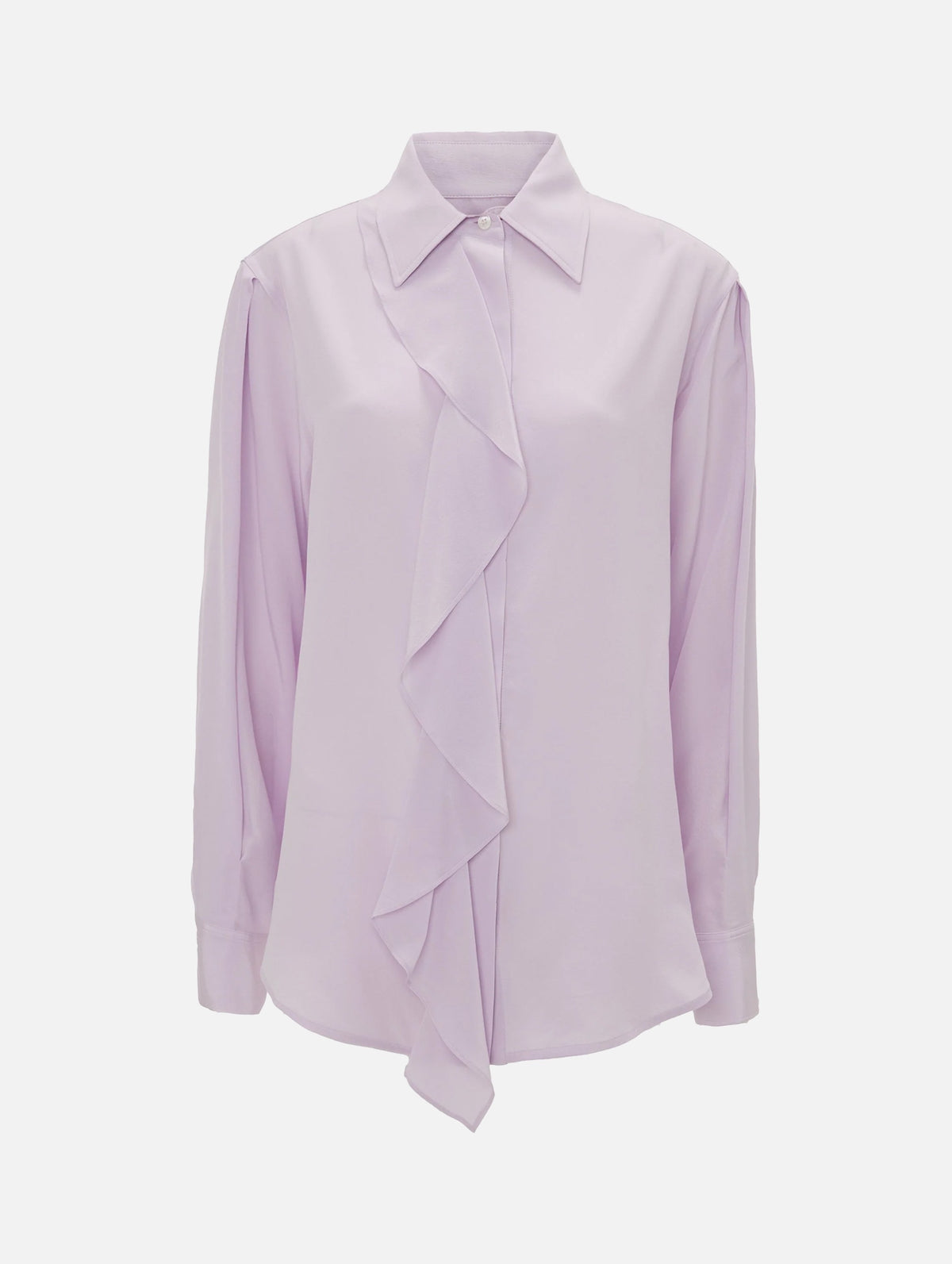 Asymmetric Ruffle Silk Blouse in Petunia