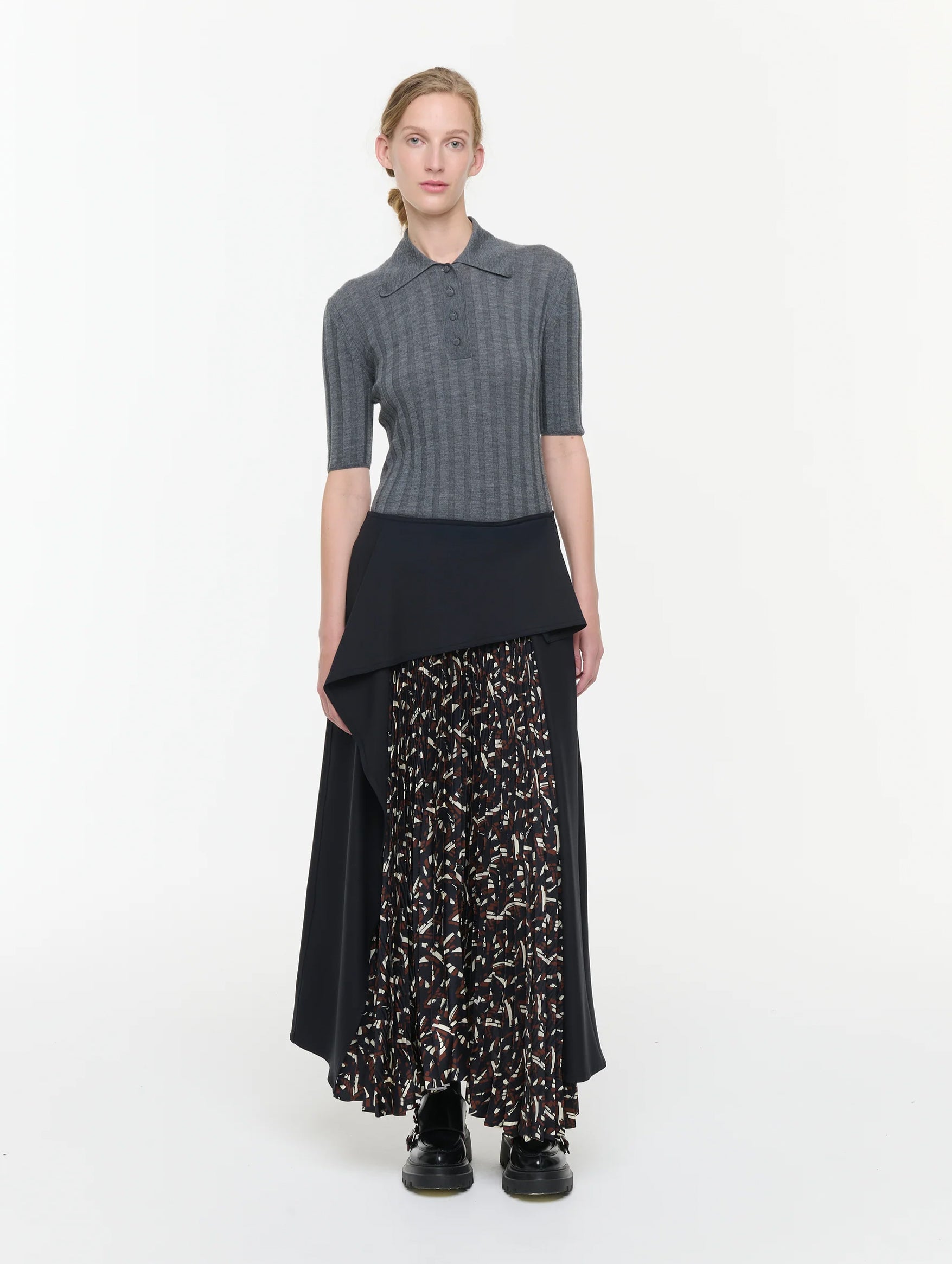 Asymmetric Wool And Silk Skirt in Brown Fantasy