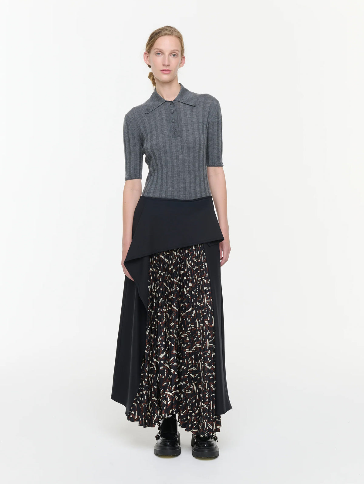 Asymmetric Wool And Silk Skirt in Brown Fantasy