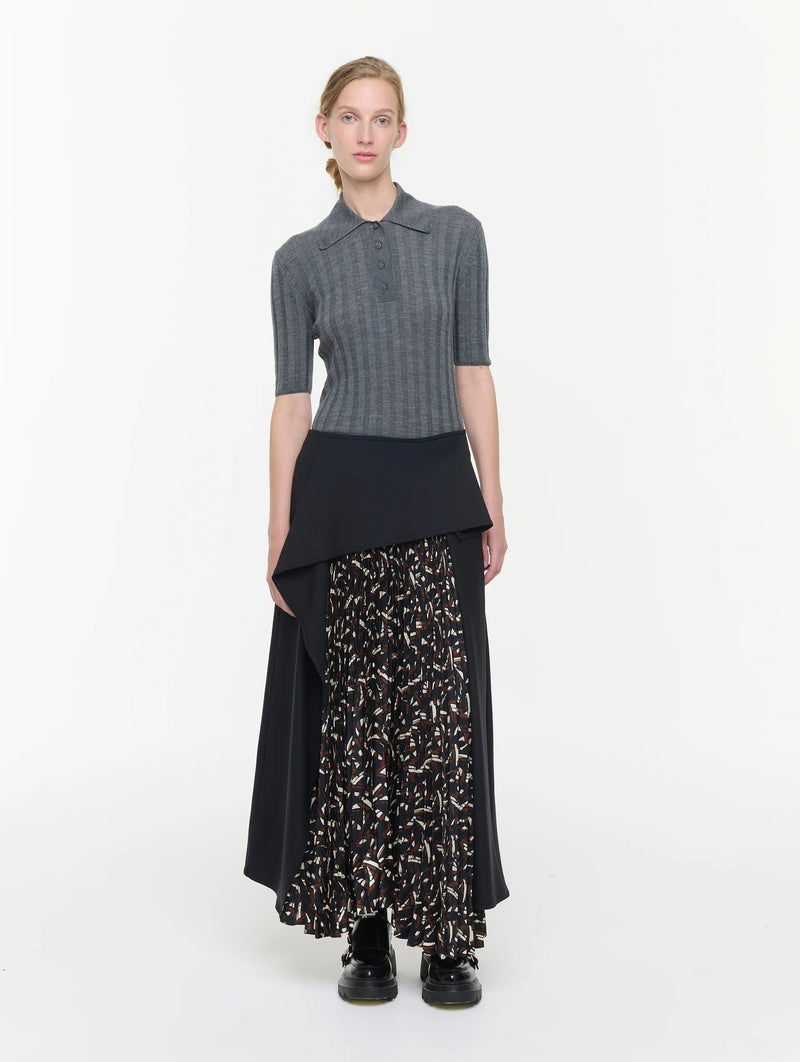 Asymmetric Wool And Silk Skirt in Brown Fantasy