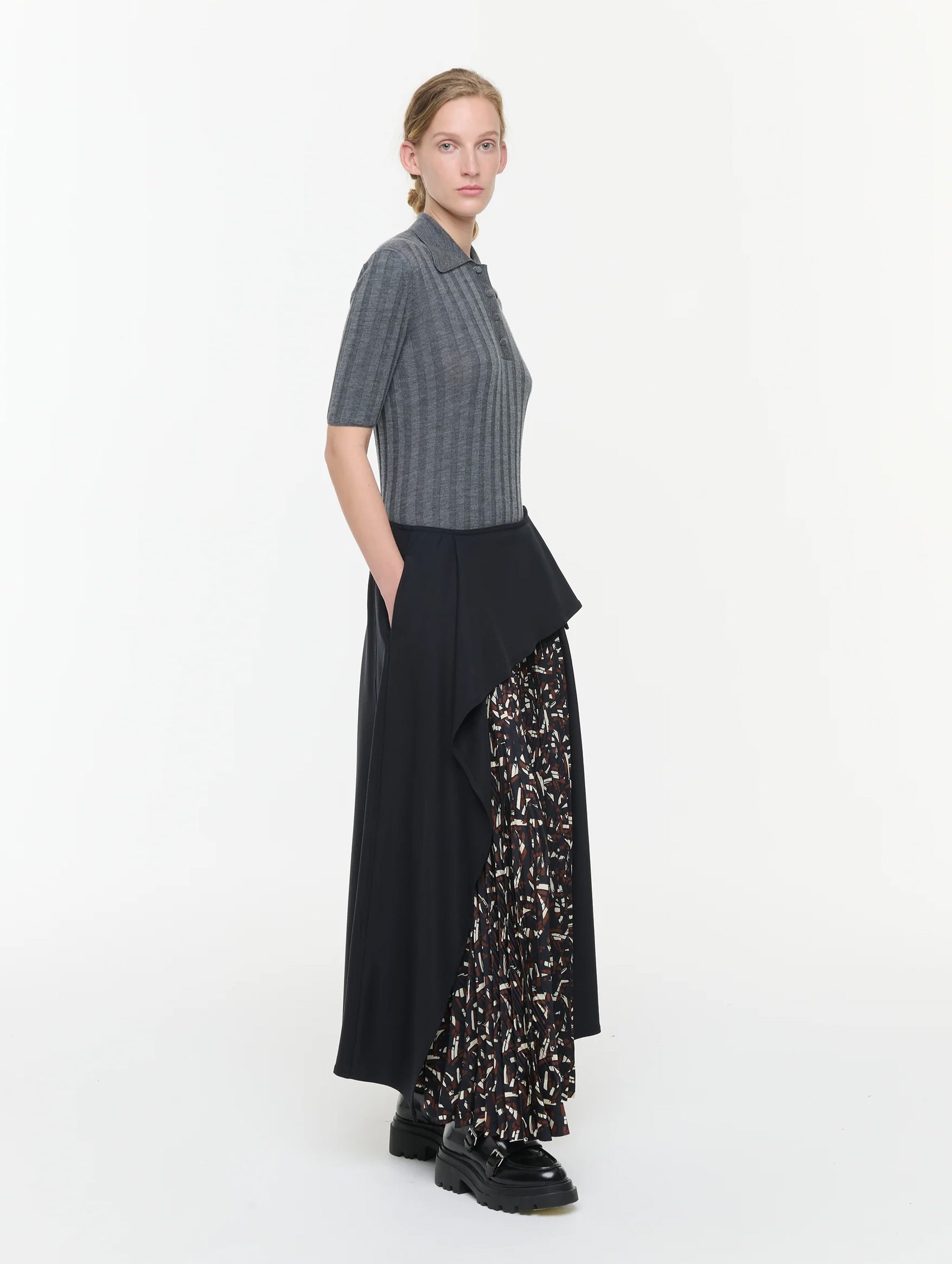 Asymmetric Wool And Silk Skirt in Brown Fantasy