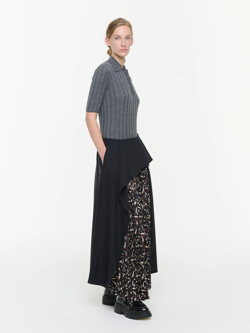 Asymmetric Wool And Silk Skirt in Brown Fantasy