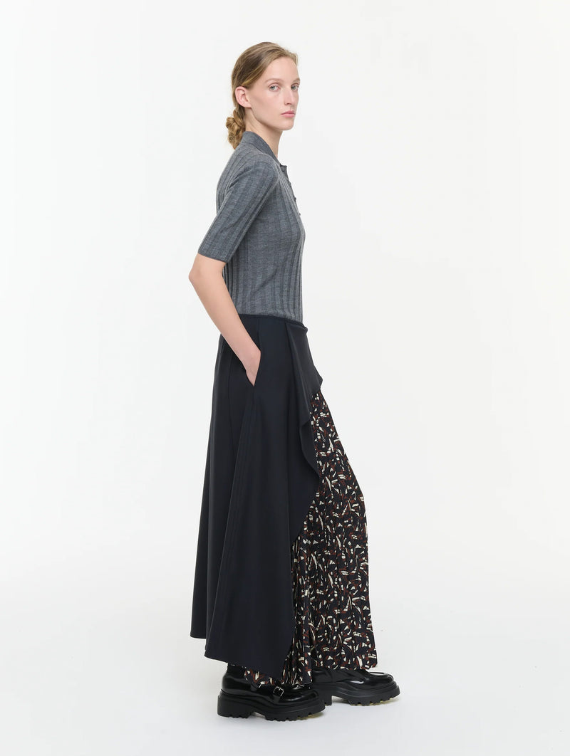 Asymmetric Wool And Silk Skirt in Brown Fantasy