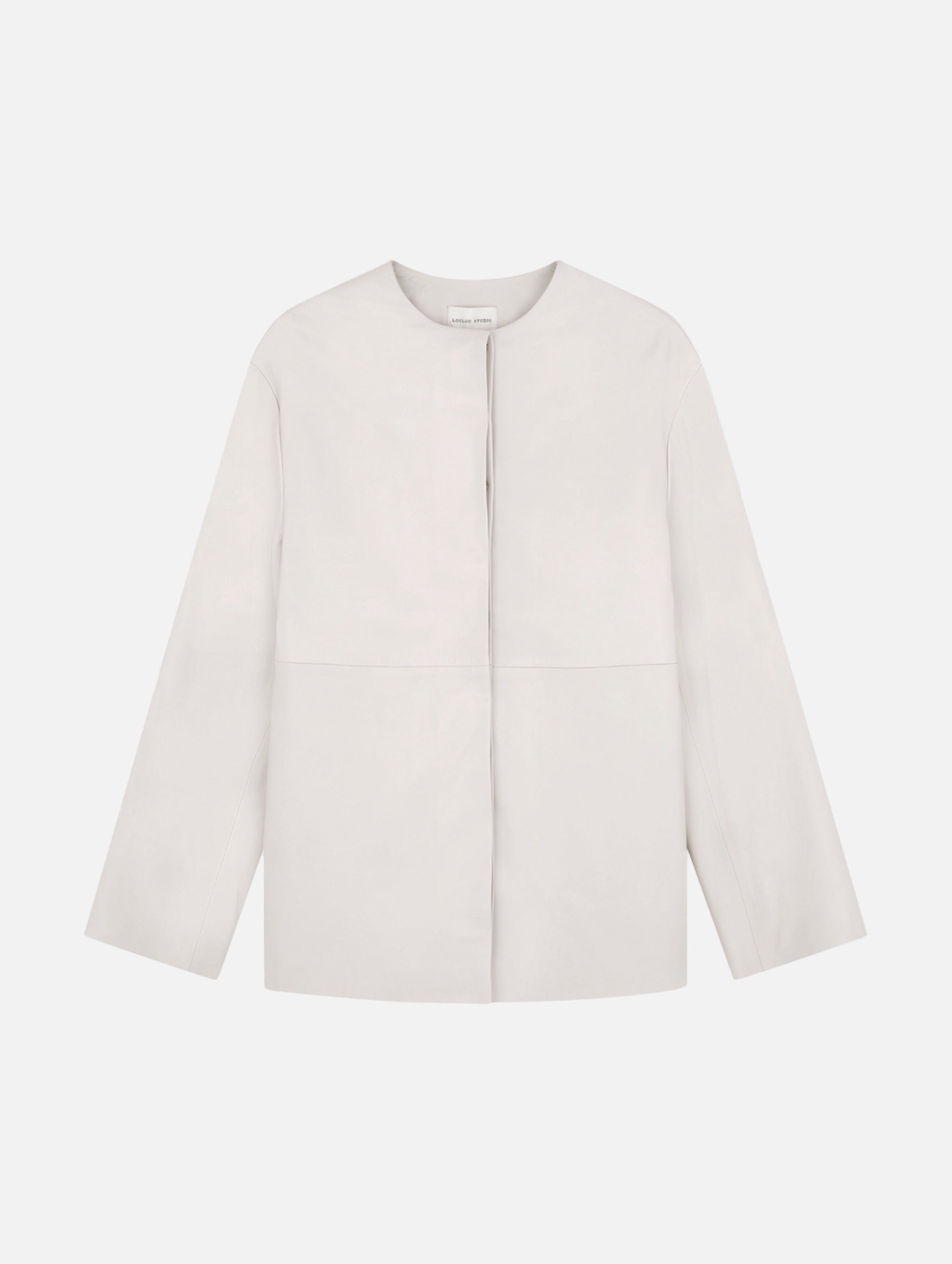 Atalia Leather Round Neck Coat in Ivory